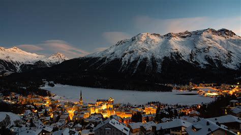 Wallpaper Mountain Winter Village Snow Light Switzerland Hd