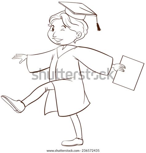 Plain Drawing Person Graduating On White Stock Vector Royalty Free