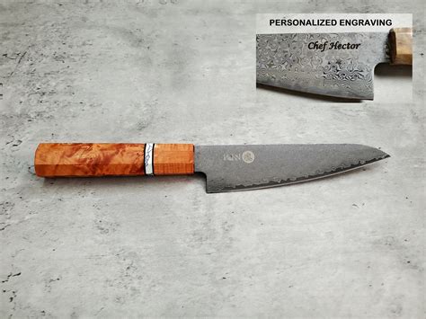 Honn Chef Knife Utility 6 Inch Blade Damascus Orange