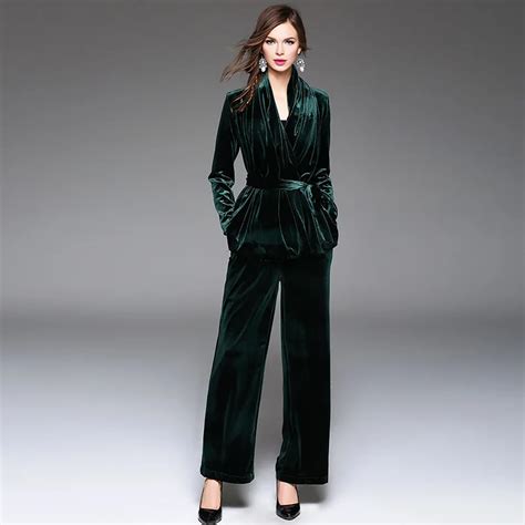 2 piece sets velvet women casual office lady sexy deep v neck suit set coat with pants elegant