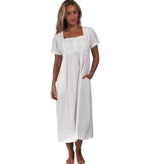 100 Cotton Short Sleeve Nightgown With Pockets Lara White