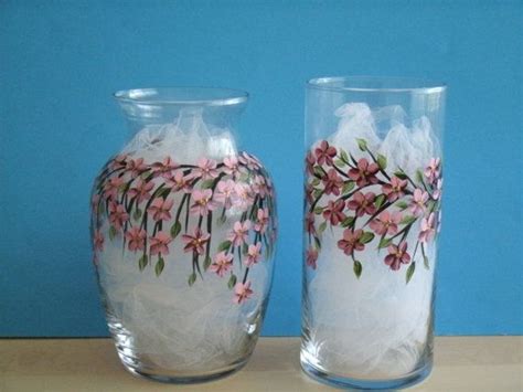 Cherry Blossom Vases Set Of Two Etsy Sunflower Vase Cherry Blossom Vase Hand Painted Wine