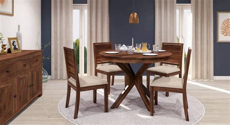 Buy Bagari Arts Sheesham Teak Wood 4 Seater Round Dining Table With
