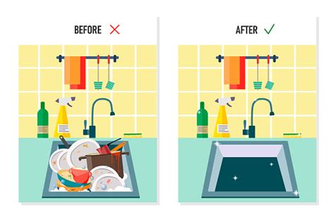 Big cock, cartoon, dirty talk. Sink With Dirty Dishes Before And Clean Sink After Vector ...