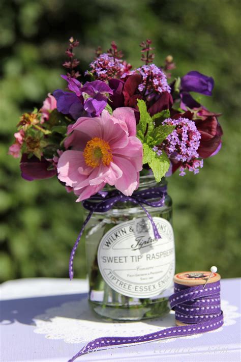 Jam Jar Posies Flower Arrangements Late Summer Wedding Table