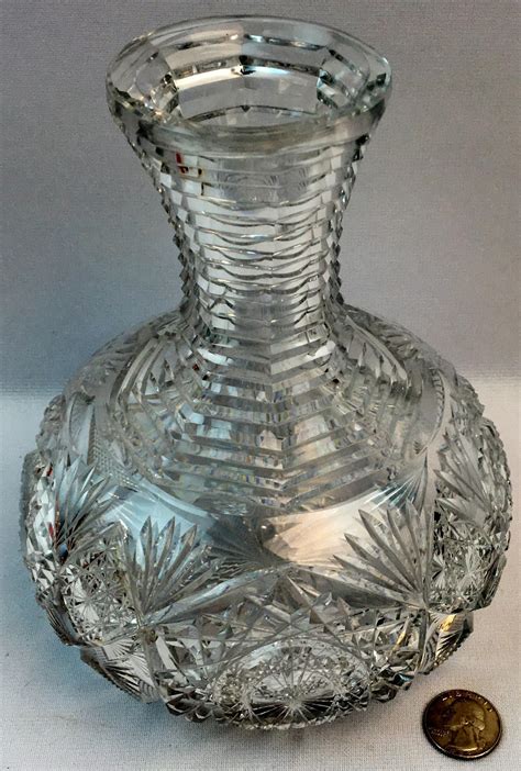 Antique Abp Hawkes Cut Crystal Vase W Ribbed Octagonal Nec