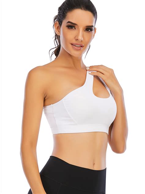 Womens Sexy One Shoulder Sports Bra Workout Crop Tops Yoga Bra Medium Support For Running