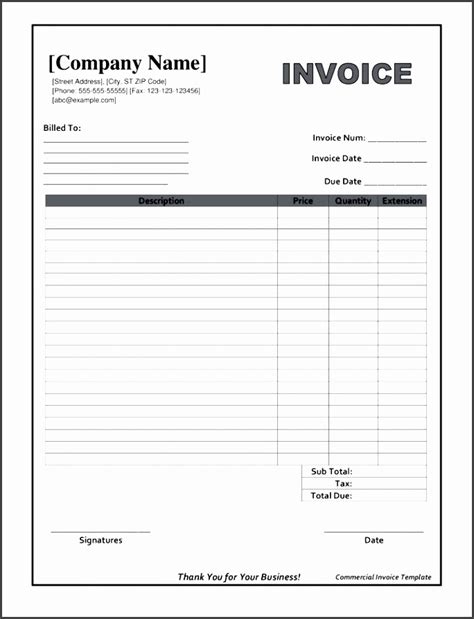 9 Printable Blank Invoice Template Sampletemplatess Sampletemplatess