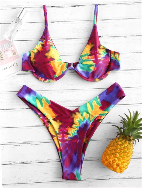 Zaful Tie Dye Plunge Underwire Bikini Set In Multi B Zaful 2024