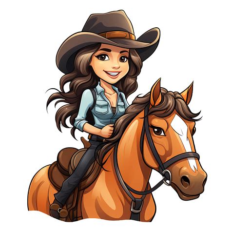 Cute Cowgirl Riding A Horse Illustration Ai Generative 27235521 Png