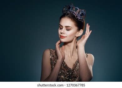 Beauty Woman Sequined Dress Wearing Crown Stock Photo Shutterstock