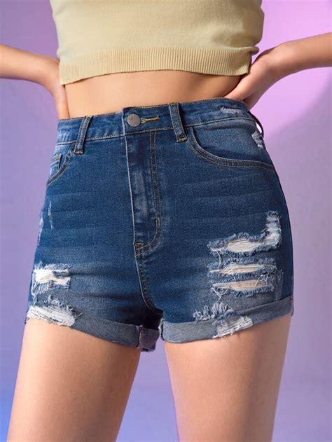Shein Teen Girls Ripped Denim Shorts Shein Usa