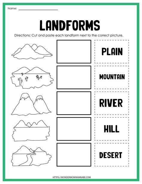 Landforms Matching Worksheet 5th Grade
