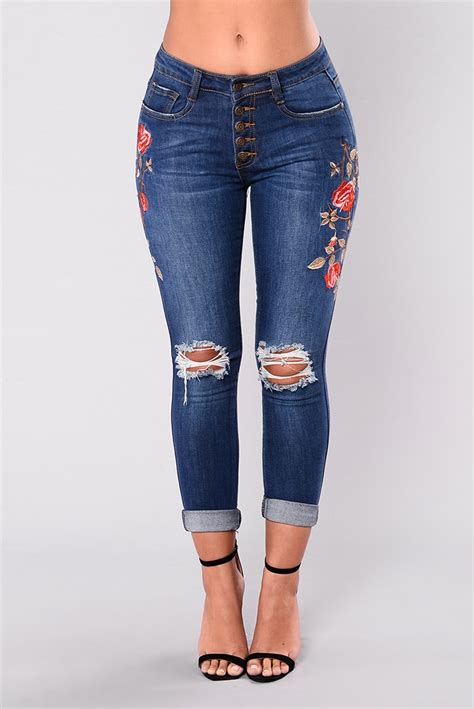 Embroidered Floral Jeans Women Ripped Slim Denim Pants Trousers 2019 Fashion In Jeans From Women
