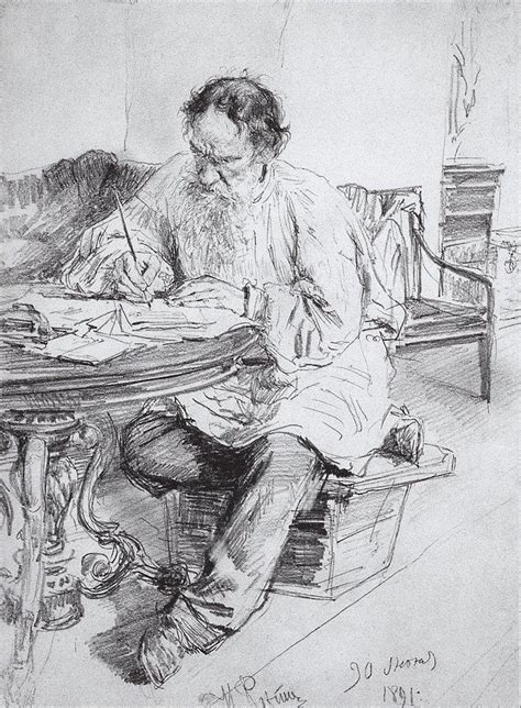 Leo Tolstoy Working At The Round Table Ilya Repin