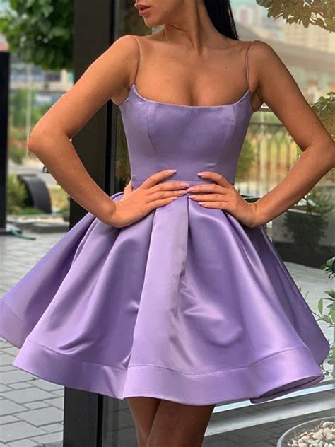 665 Purple Sleeveless V Neck Spaghetti Straps Sparkledress Purple Prom Dress Short Purple