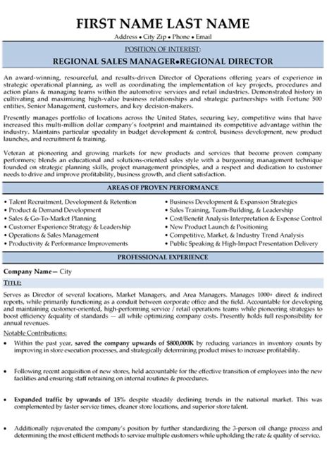 Looking for resume examples for specific industries? Regional Sales Manager Resume Sample & Template