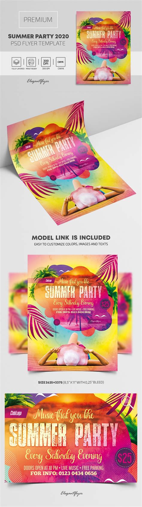 Multicolor Bright Summer Party 2020 Flyer Premium Flyer Template Psd