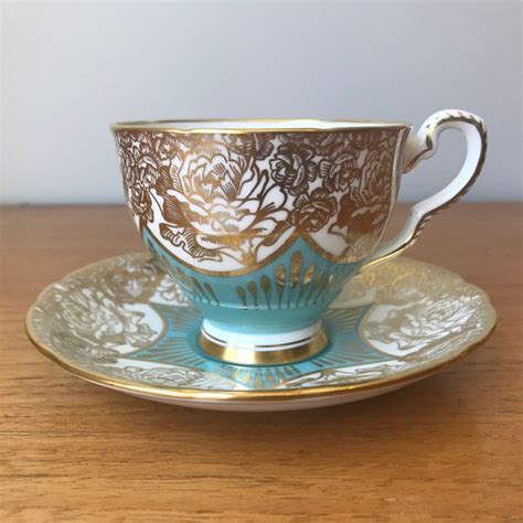 Royal Stafford Tea Cup And Saucer Gold Rose Blue Teacup And Saucer