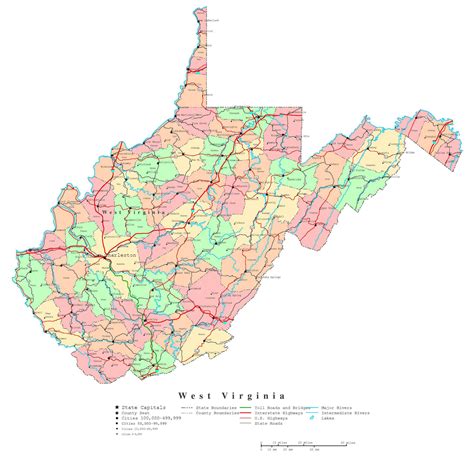 Laminated Map Large Detailed Administrative Map Of Virginia State With