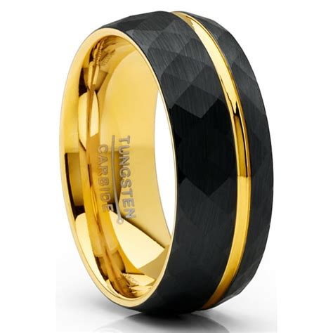 Ringwright Co Mens Tungsten Carbide Ring Dome Hammered Black