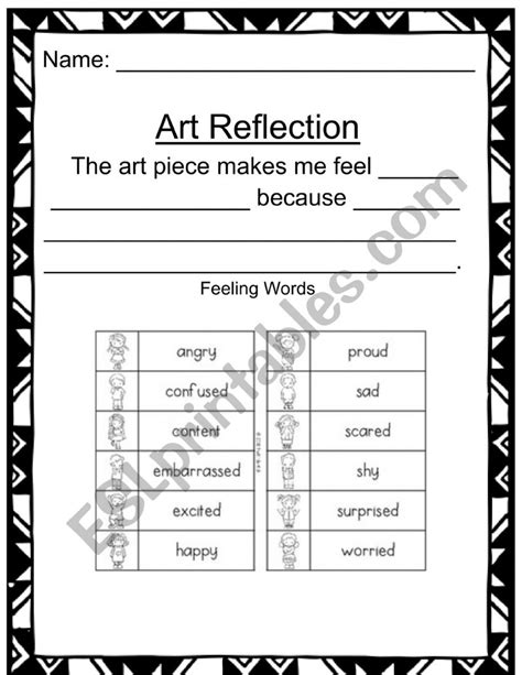 Art Reflection Sheet Esl Worksheet By Sfeldman