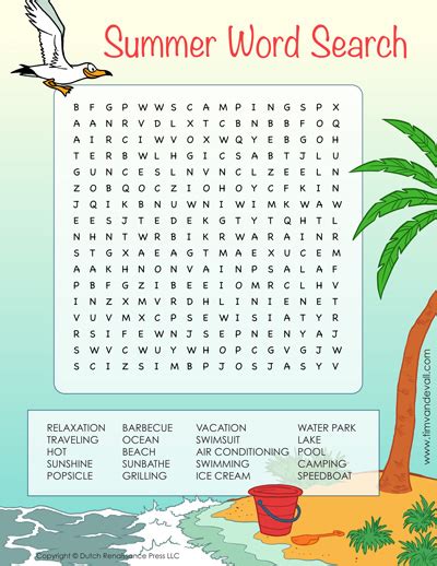 Summer Word Search For Kids Printable Vacation Activity