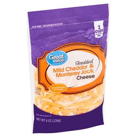 Great Value Shredded Mild Cheddar And Monterey Jack Cheese 8 Oz