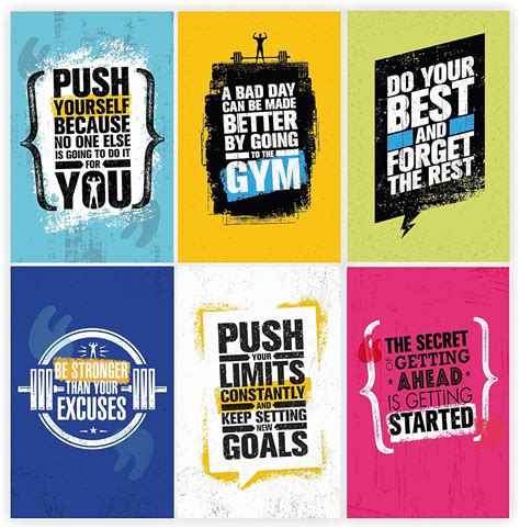 Set Of 6 11x17 Inspirational Gym Posters Motivational Fitness Wall Art For Home