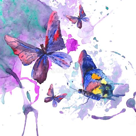 Abstract Watercolor Background With Butterflies Stock Vector