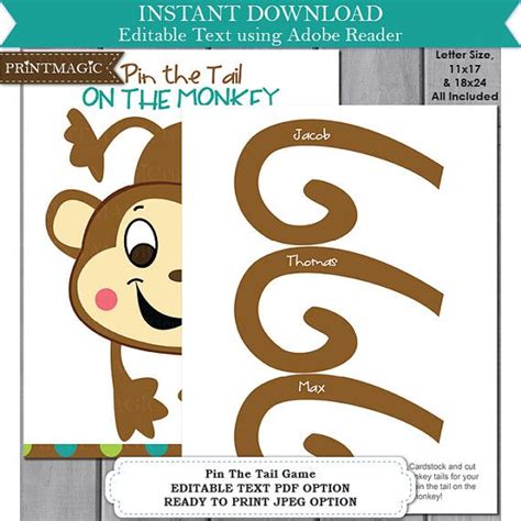 Pin The Tail On The Monkey Printable Party Game Instant Etsy Party