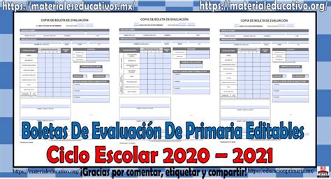 Boletas De Evaluaci N De Primaria Editables Como Apoyo Para El Ciclo