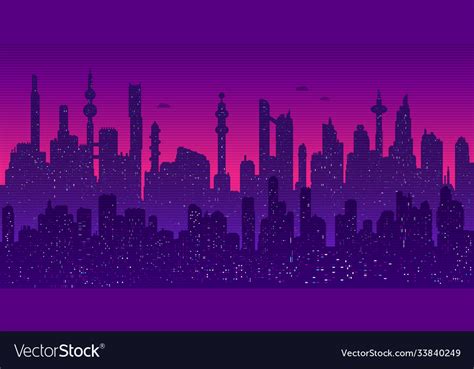 Seamless Cyberpunk Cityscape Silhouette Royalty Free Vector