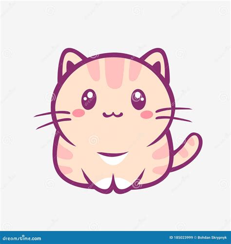 Kawaii Cartoon Cat Funny Smiling Little Kitty With Pink Stripes Anime