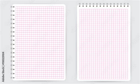 Blank Realistic Spiral Notepad Notebook With Pink Thin Squared Math