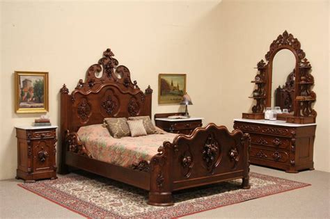 sold victorian carved oak chestnut  queen size  pc bedroom