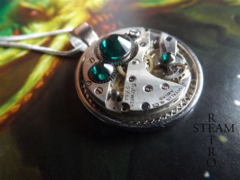 Swarovski Crystal Steampunk Necklace Emerald Steampunk Jewelry By