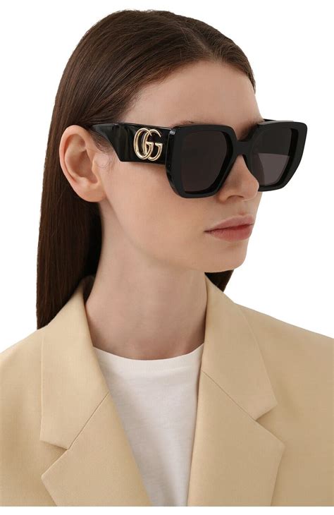 gucci sunglasses gg0956s 003 black gold grey square woman authentic ebay