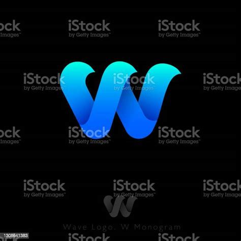 W Monogram Beautiful Letter W Consist Of Blue Ribbon With Shadow Stock