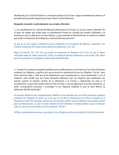 Pr Ctica Constitucional Ii Manifestada Por El Jefe Del Estado Su