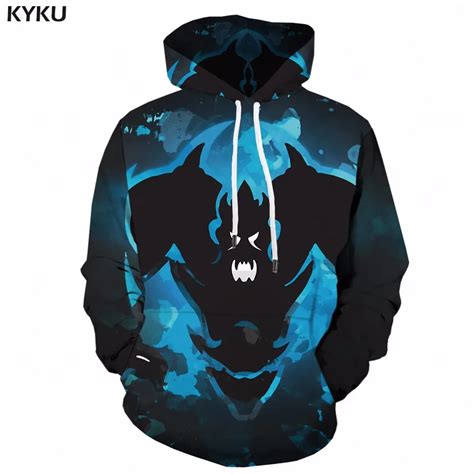 Kyku Demon Hoodie Men Skull Hoodies Anime Man Punk Rock Clothes Blue 3d