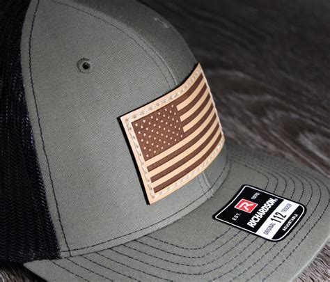 American Flag Leather Patch Hat Richardson 112 Mesh Back Etsy