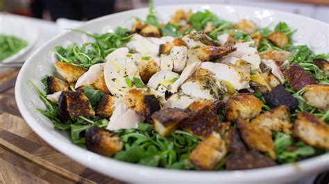 Cut a lemon in half lengthwise, cut it thinly crosswise, and add it to the salad. Roast Chicken Over Bread and Arugula Salad - TODAY.com