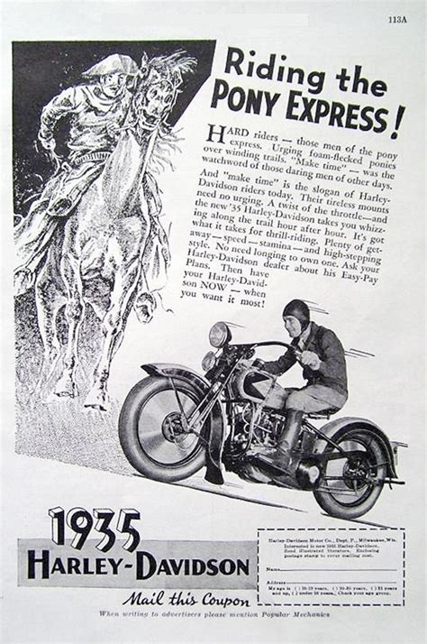 1935 Riding The Pony Express Vintage Harley Davidson Ads And Photos