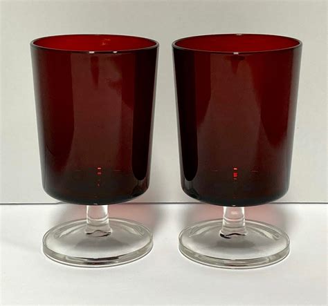 Ruby Red Gobletsglasses Set Of 2 Vintage Clear Glass Stem Etsy