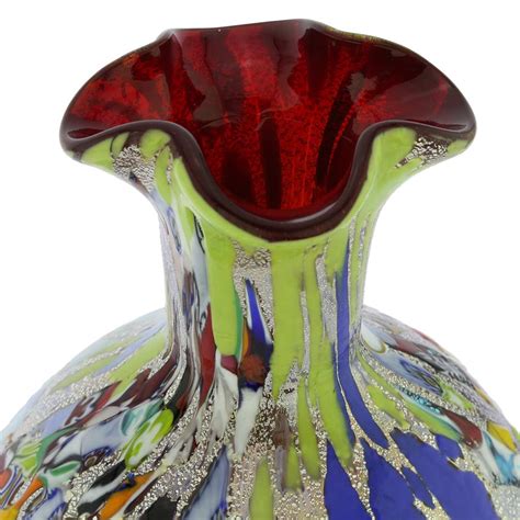 Glassofvenice Murano Glass Millefiori Vase Silver Red Ebay