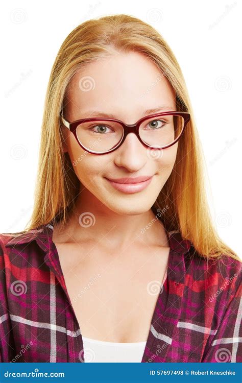 Smiling Young Woman With Nerd Glasses Stock Photo Image Of Student