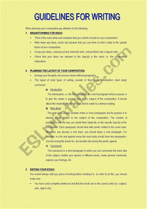Guidelines For Writing Esl Worksheet By Hatha