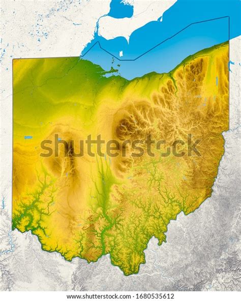 Shaded Relief Map Ohio State Usa Stock Illustration 1680535612