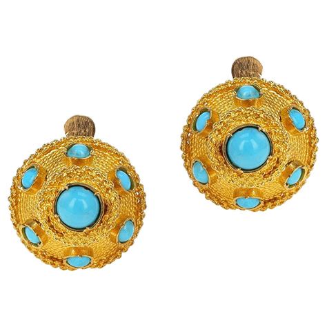 Antique Gold And Turquoise Earrings For Sale At Stdibs